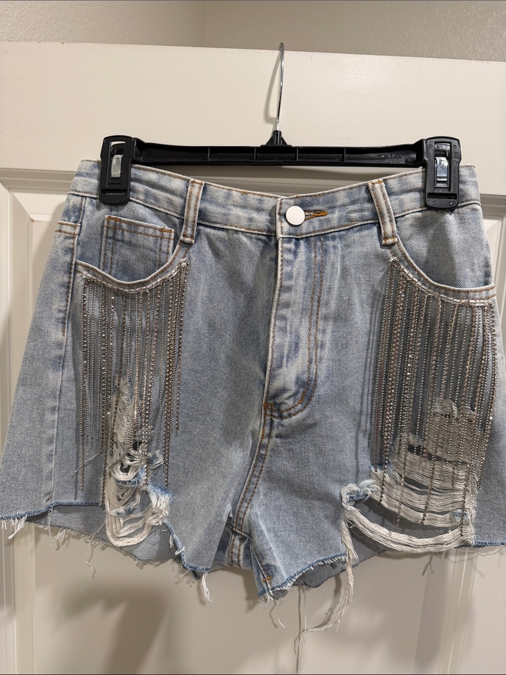 Denim Rhinestone High-Waist Shorts